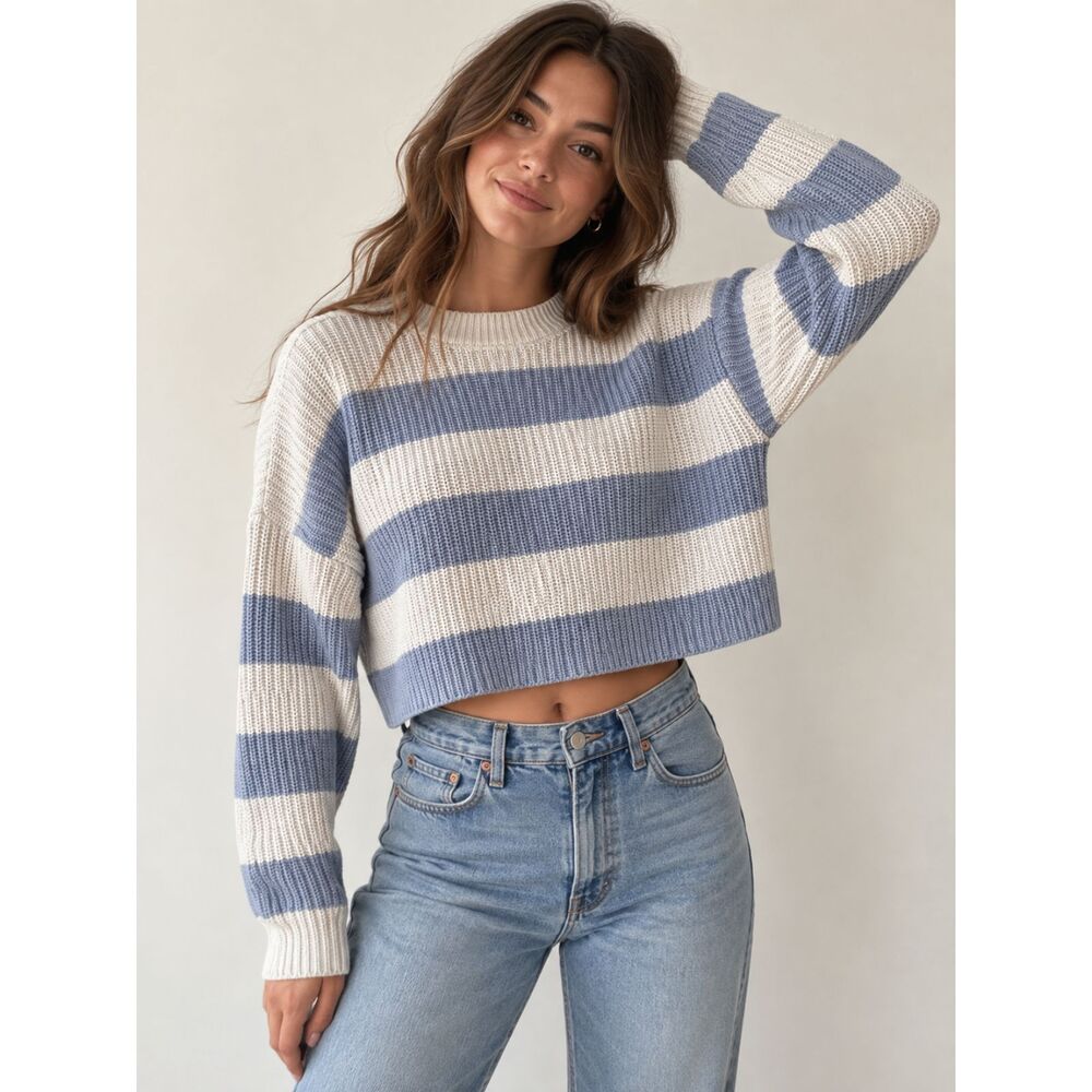SINCERELY JULES Striped Cropped Crewneck Sweater X-Small